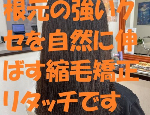 梅雨時期にも◎根元の強いクセを自然に伸ばす縮毛矯正リタッチ