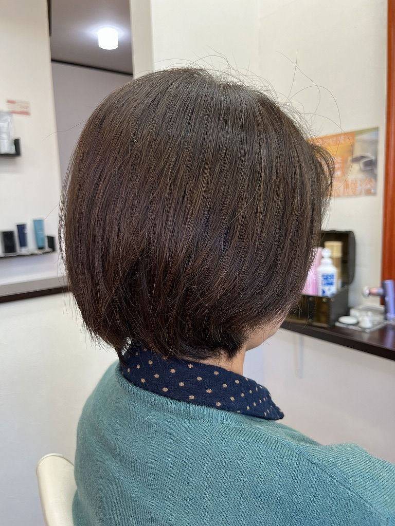 デジタルパーマ施術前の大人ショートボブのバックスタイル