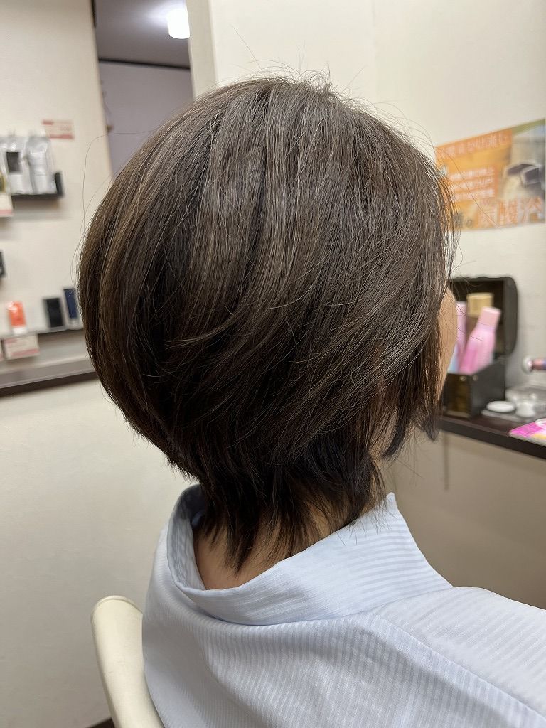 カットカラー後の襟足長めレイヤーボブ　ブルーバイオレットカラー仕上げ