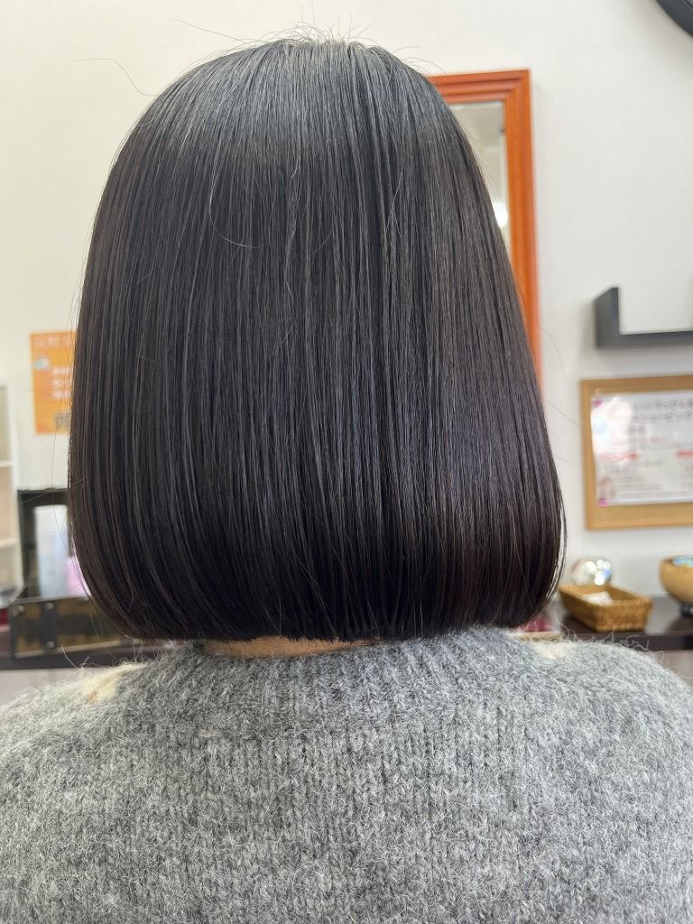 お母さんヘアドネーション後のアフター（ワンレンボブ・縛れる長さ）
