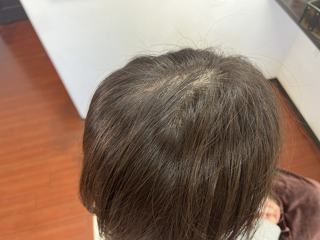 8レベルアッシュカラーとレイヤーカットで仕上げた40代女性の後ろ姿