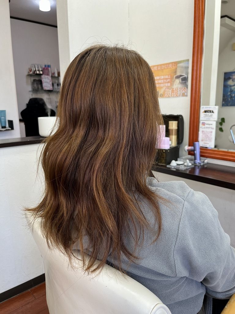 カラーカット施術前のミディアムヘアの後ろ姿その1