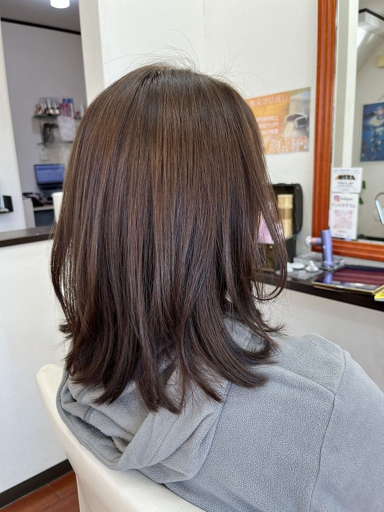 カラーカット施術後のミディアムレイヤーの後ろ姿その1