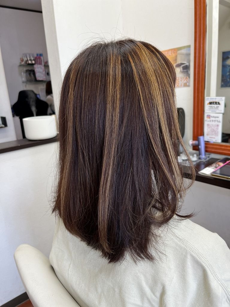 白髪染めとメッシュの施術後の後ろ姿