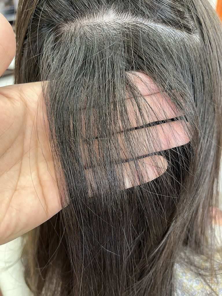 縮毛矯正施術前の毛束の状態