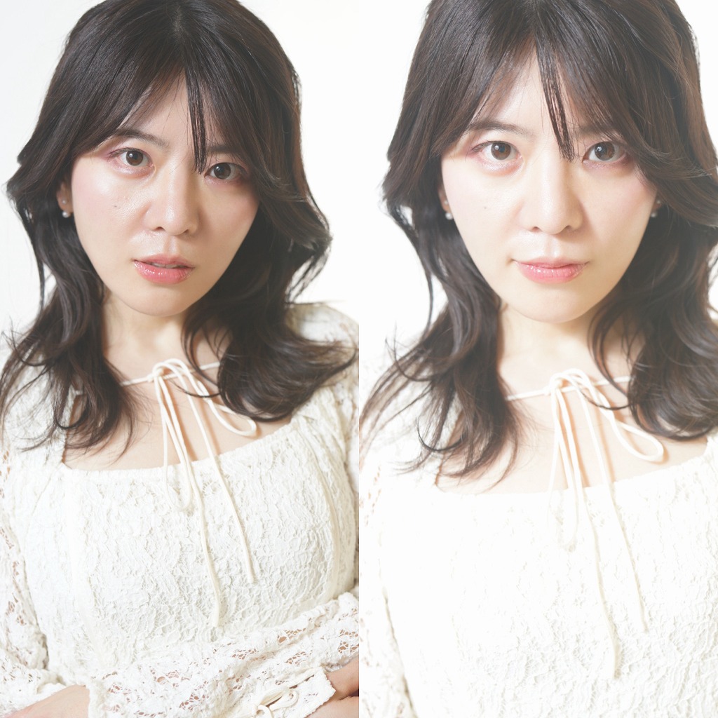 明るさの違いを比較したサロンモデル写真