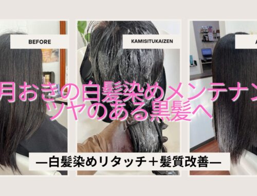白髪染めリタッチと髪質改善トリートメントで、黒髪をツヤのあるまとまり髪へ
