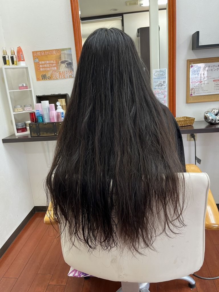 フレンチカットグラン施術前のロングヘア後ろ姿