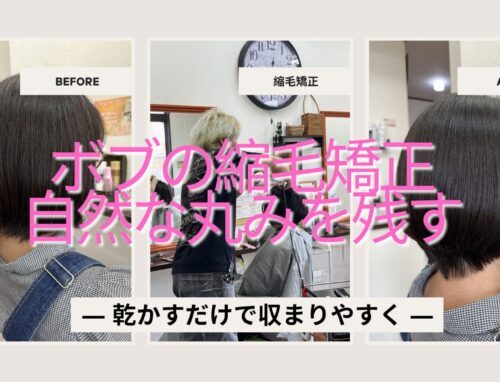 乾かすだけで収まる縮毛矯正で強い波状毛でも自然な丸みのボブに