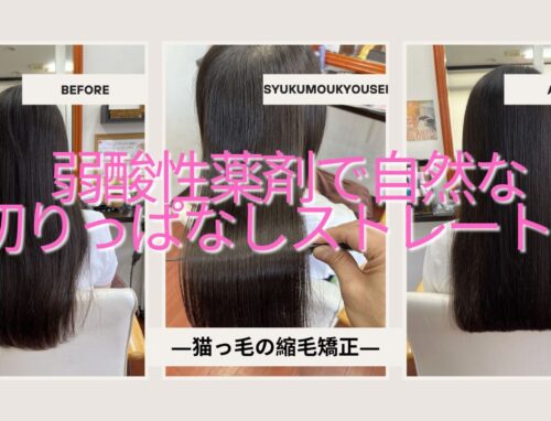 猫っ毛で広がる髪を弱酸性縮毛矯正で切りっぱなしストレートに