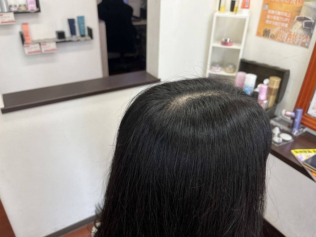 根元を染めずに既染部を黒髪になじませたリバートカラーの仕上がり