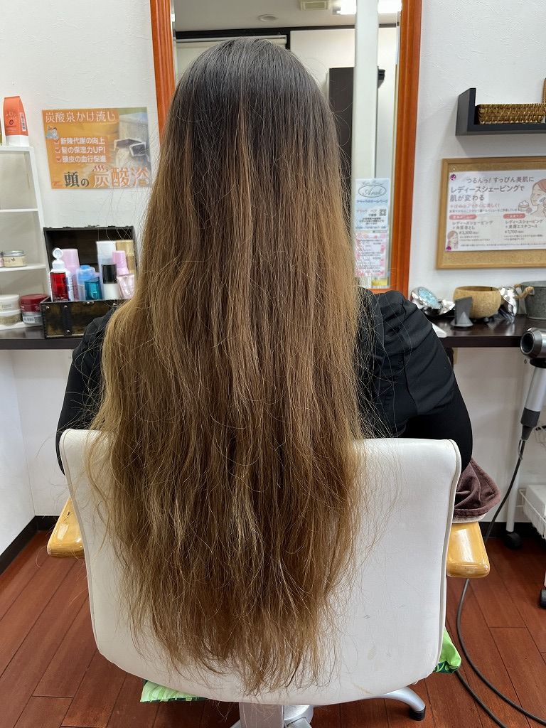 リバートカラー前のロングヘアの状態